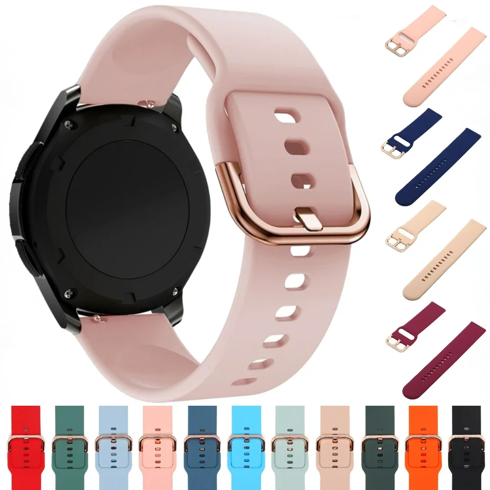 

Силиконовый ремешок 20 мм 22 мм для Samsung Galaxy Watch 5/4/3/Gear S3/Active 2, браслет с пряжкой из розового золота, Huawei Watch GT 2/Amazfit GTR