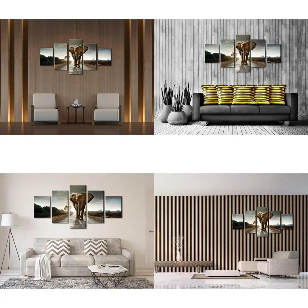 

Modern Elephant Art Canvas, 5-Panel Wall Decor for Living Room and Bedroom, Large Stretched Giclee Print Animal Paintings