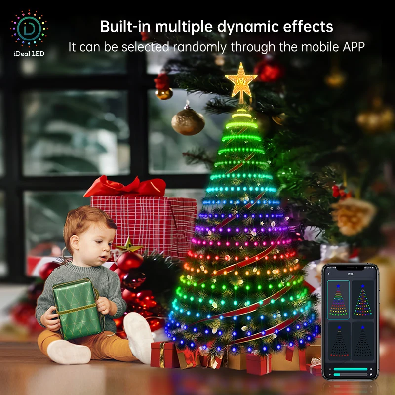 Imagem -02 - Árvore de Natal Inteligente Toppers Luzes App Faça Você Mesmo Imagem Led Rgb Luz da Corda Controle Bluetooth Led Estrela Corda Cachoeira Natal