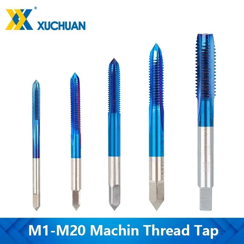 M1-M1.8 M2-M20 HSS Machin flûte droite filetage robinet CharacterBlue enduit vis taraud perceuse outil à main pour les outils de travail des métaux