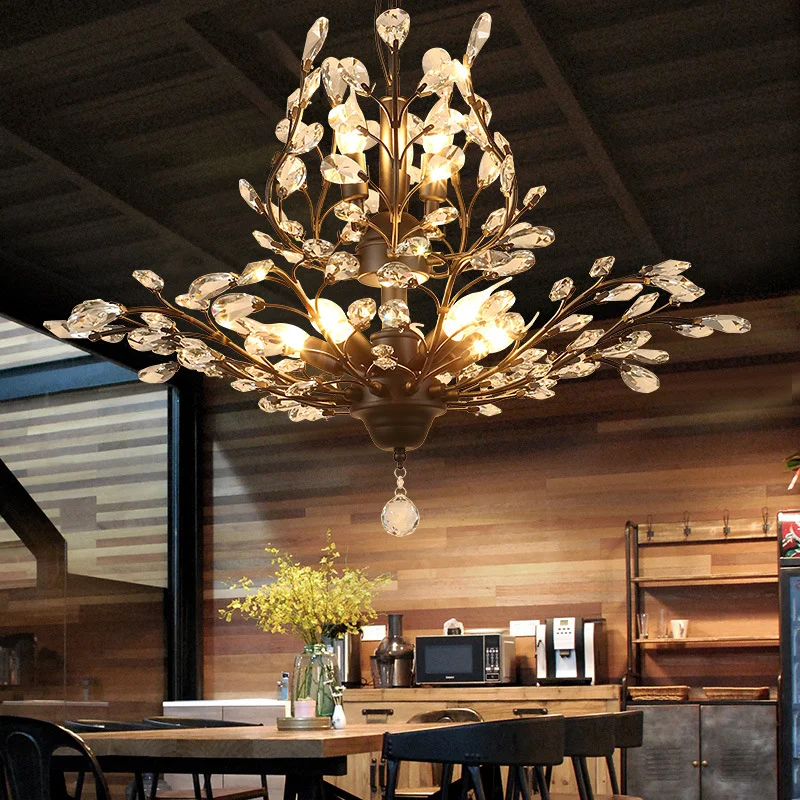 Industrial Vintage Crystal Chandeliers Black Luxury Candle Pendant Lights Living Dining Room Loft Foyer Ceiling Lighting E14