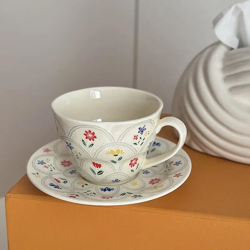 

Винтажная керамическая чашка, набор блюдца, элегантный цветочный узор, чашка для завтрака, молока, ежедневный ресторан, послеобеденный чай, кофейная кружка