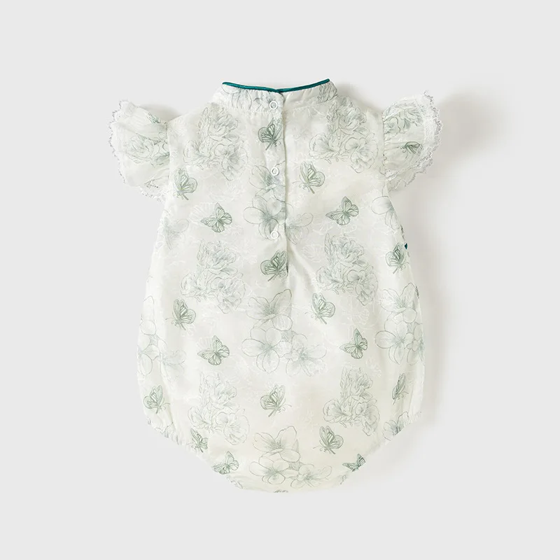 Summer Newborn Girls Chinese Style Cheongsam Cartoon Cute Butterfly Flower Cotton Short Sleeve Rompers Jumpsuits Baby Stuff