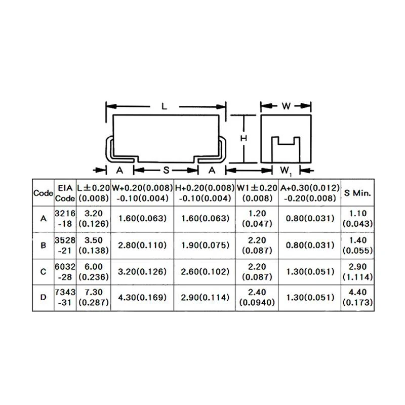 Chip Tantalum Capacitor 105/225/475/106/226/476/107/227/337/J/A/C/D/E Case 4/6.3/10/16/25/35V 2.2/4.7/6.8/100/220/330uF