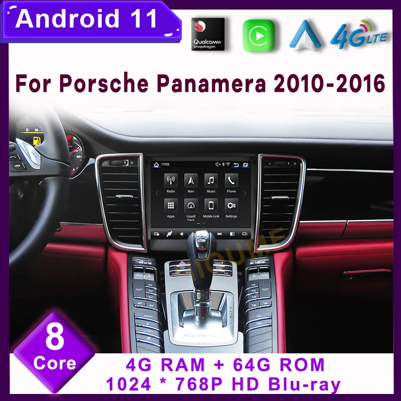 

Android 11 Snapdragon 8 Core 4+64GB Car Radio GPS For Porsche Panamera 2010-2016 with IPS HD Screen DSP 4G carplay 4GLTE