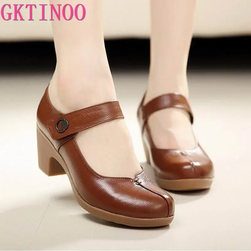 GKTINOO Spring Autumn Shoes Woman 2024 Genuine Leather Women Pumps Lady Leather Round Toe Platform Shallow Mouth Shoe Size 32-42