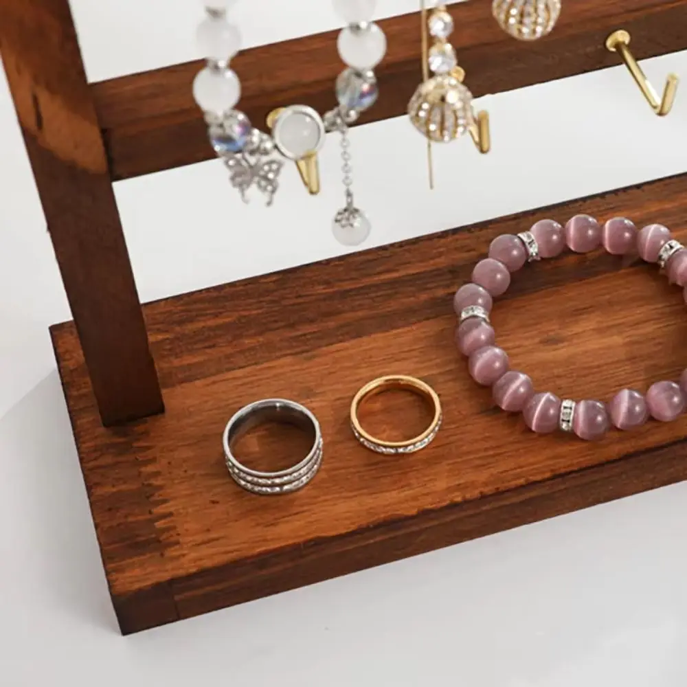 Stable Structure Jewelry Storage Rack with Hook Large Capacity Jewelry Display Stand Wood Durable Bracelet Necklace Organizer