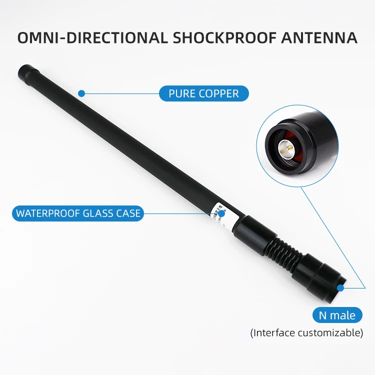 Antena de fibra de vidro omnidirecional de alto ganho, 50 peças, 3.5dbi, à prova d'água, 1427 1447mhz, conector N-J, absorção de choque