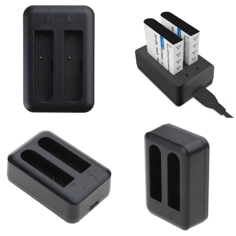 NP40 Dual Charger Double Charging Dock Micro USB Charger for Camera NP40 1500mah Lithium Backup Battery Charge Adapter