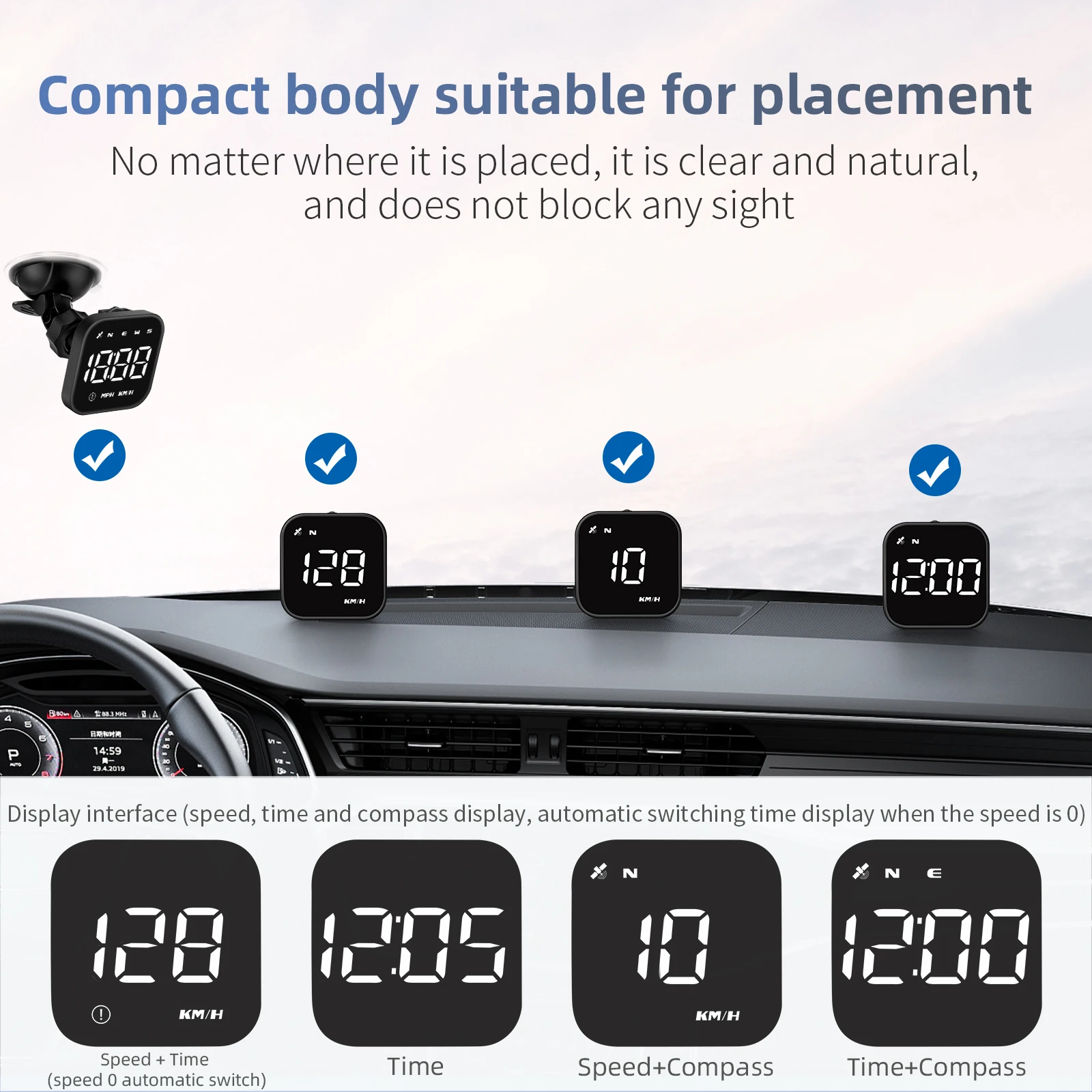 Car GPS Head Up Display G4S KMH Digital Speedometer LED Display Overspeed Alarm Compass On Board Computer Car Smart Display