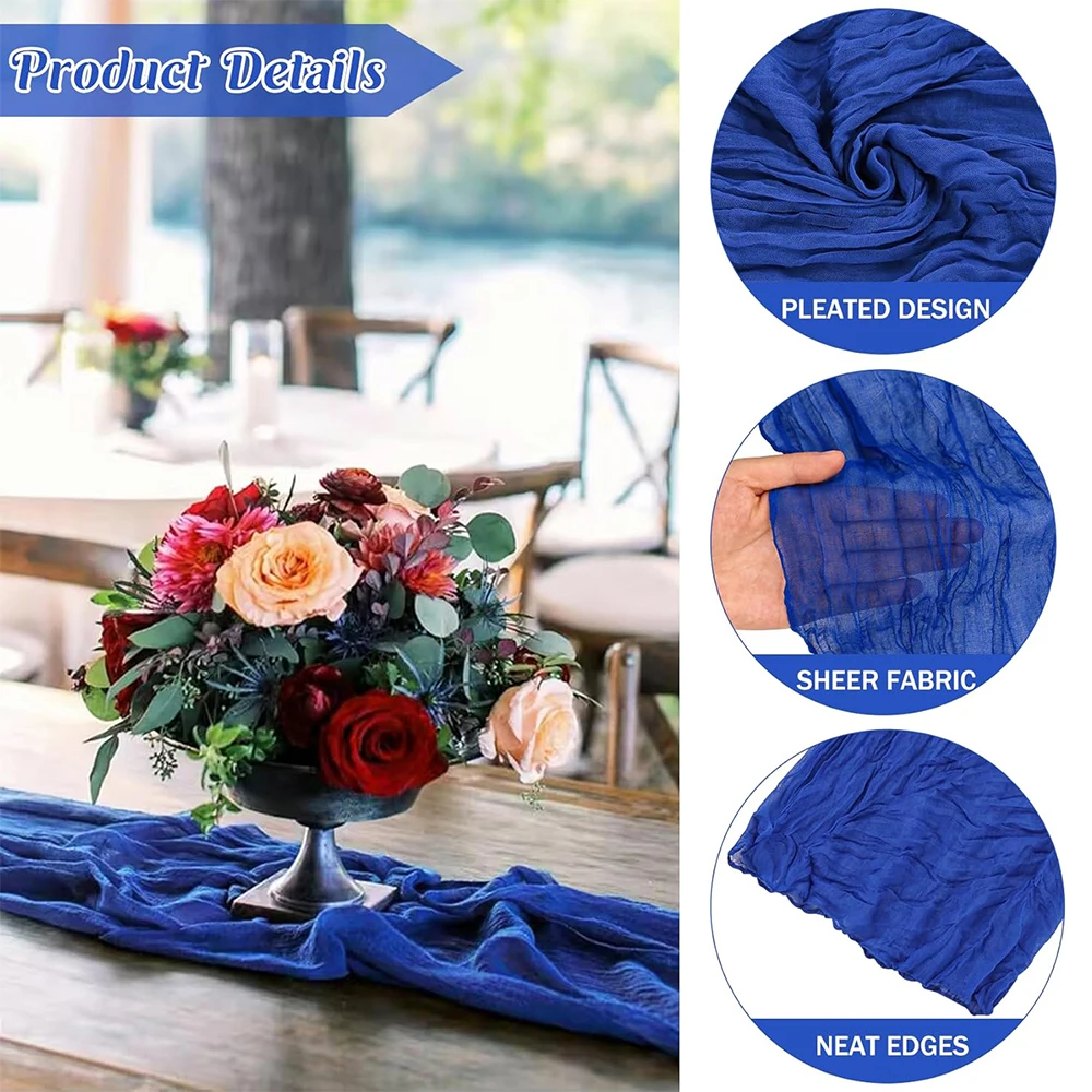 Royal Blue Cheesecloth Table Runner Boho Gauze Rustic Sheer Cheese Cloth Table Runner Wedding Party Birthday Baby Shower Decor image 3