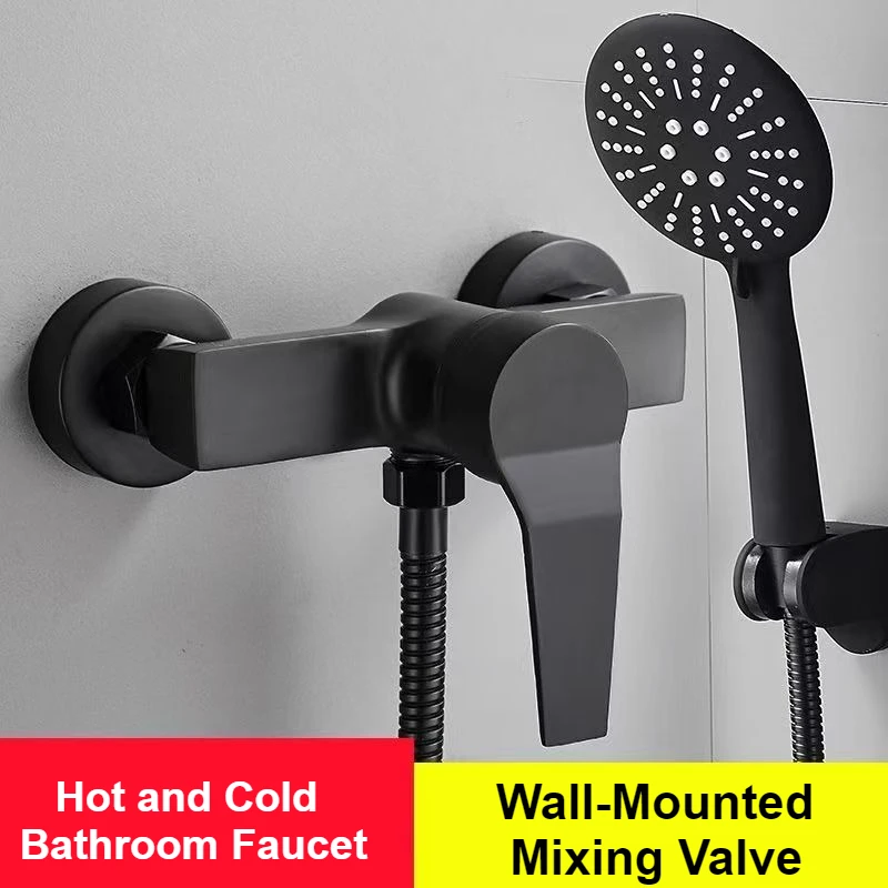 

Black Bathroom Shower Faucet Wall-Mounted Mixer Valve Household Single Handle Hot and Cold Water Tap Shower Accessories