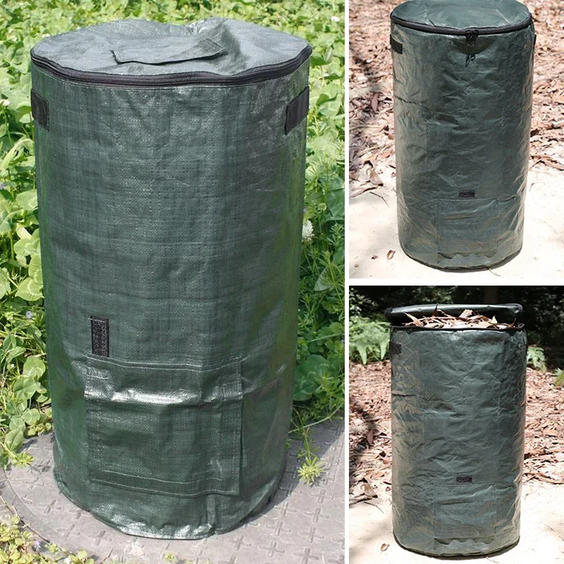 Collapsible Garden Yard Compost Bag with Lid Environmental Organic Ferment Waste Collector Refuse Sacks Composter Bin 35 X 60 CM