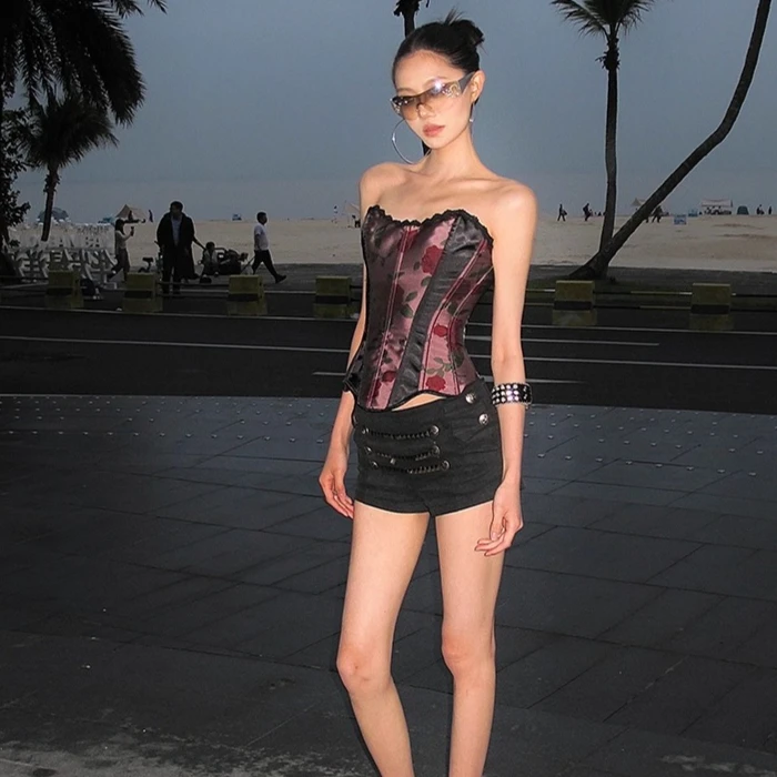 

Розовый, красный, розовый, цветочный принт, корсет, топы, женские сексуальные бюстье с завышенной талией, сетчатый формирователь тела, нижнее белье, корсет