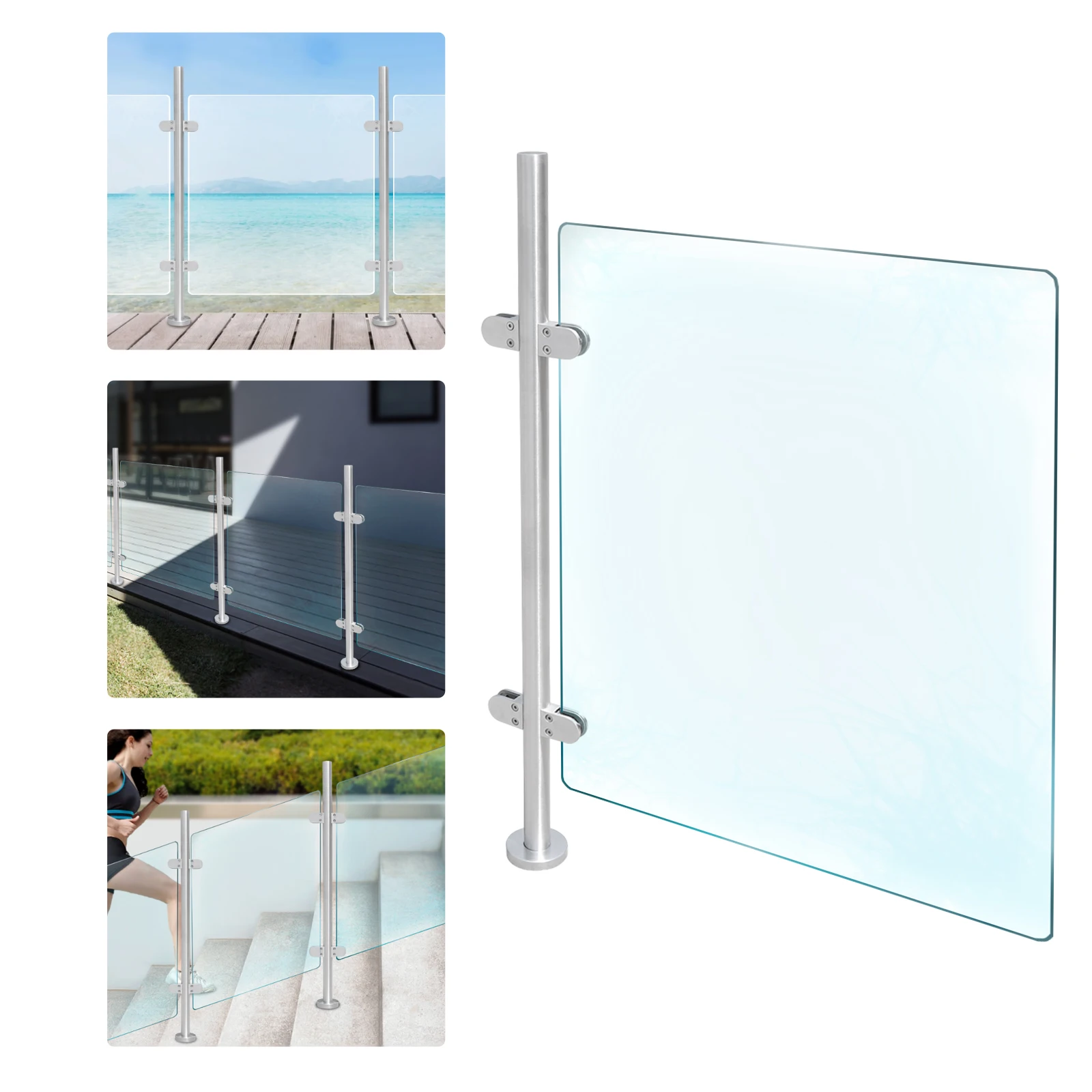 316 Stainless Steel Railing Balustrade Fence Pole Handrail 110cm/43.3in Glass Railing Post for Garden beach