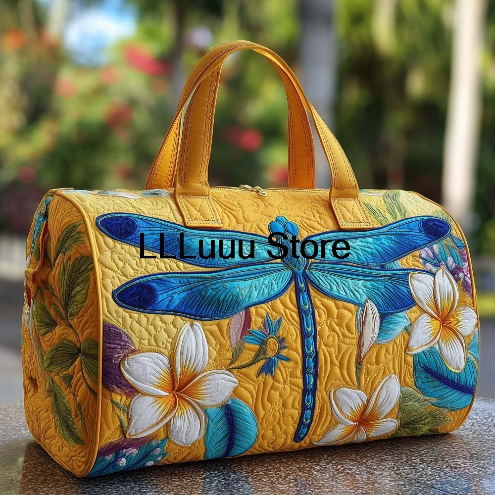 

Quilted Dragonfly Tote Bag Vibrant Butterfly Travel Bag Artistic Shoulder Bag Women Fashion Gym Yoga Overnight Bags 3D Printed