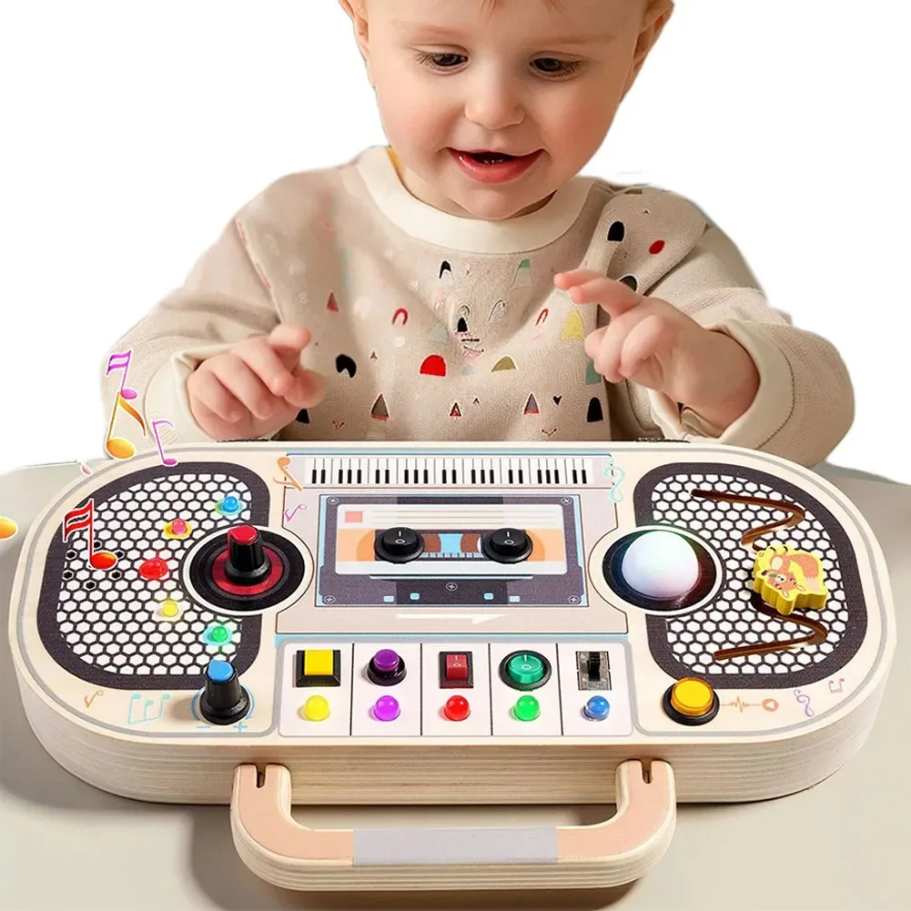 Montessori criança brinquedos bebê de madeira ocupado placa sensorial brinquedos com interruptor luz placa controle atividades motoras finas brinquedos para crianças