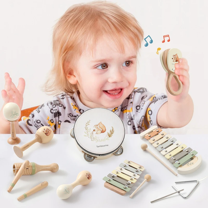 Montessori Holz Spielzeug Mehrfarbige Xylophon Glocke Perlen Trommel Spalte Musikinstrument Spielzeug Kind Pädagogisches Musikinstrument Geschenk