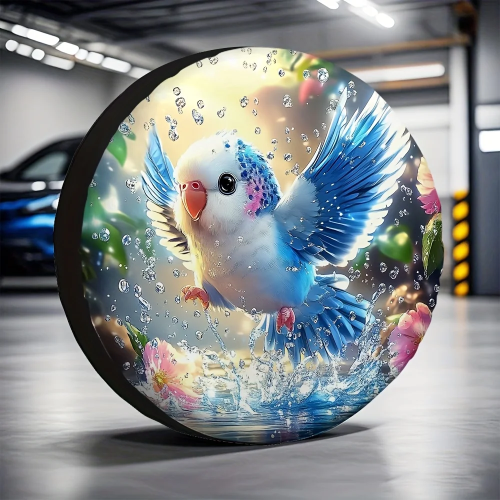 

1 шт., чехол для запасного колеса с птицами и цветочным принтом, прочная ткань из 100% полиэстера, водонепроницаемая и пыленепроницаемая, универсальный для электроприводов