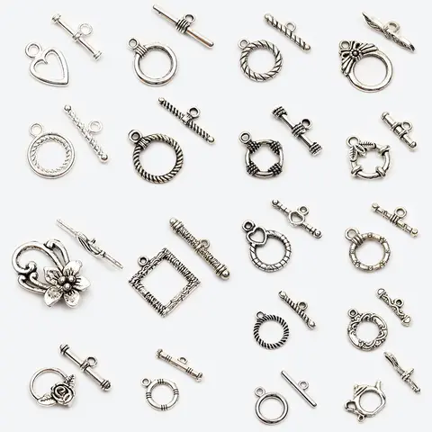 18 가지 유형 혼합 골동품 실버 색상 금속 팔찌 커넥터 후크 OT 걸쇠 보석 만들기 Diy 액세서리, 도매 공급