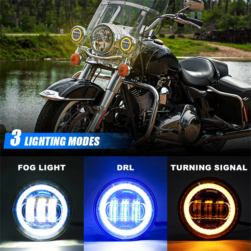 For Motorcycles Harley 30W LED Fog Passing Auxiliary Light For Yamaha Classic FLHR Road King Dyna 4.5Inch LED Fog Lamp
