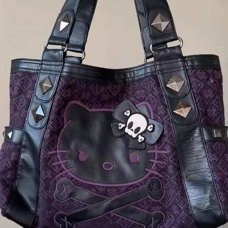バッグ Hello Kitty Leather Tote Bag Y2K Kawaii Sanrio Hello Kitty Vintage Purple Handbag Y2K Gothic Style For