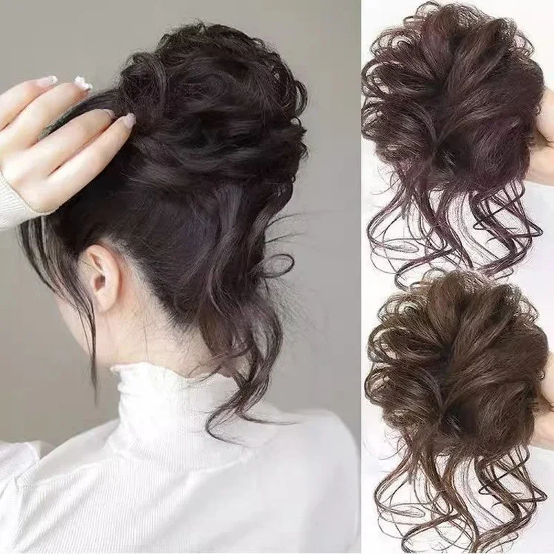 

Synthetic Curly Bun Messy Claw Chignon Clip Elastic Hair Scrunchies Hairpieces Donut Updo Hair Pieces For Women