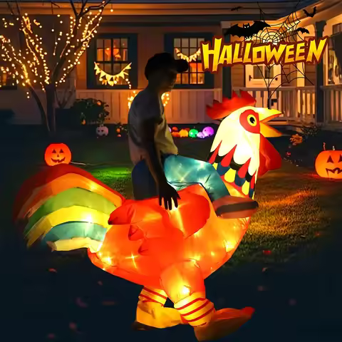 LED Inflatable Rooster Costume for Adults Halloween Party Funny Ride-On Animal Suit Cosplay