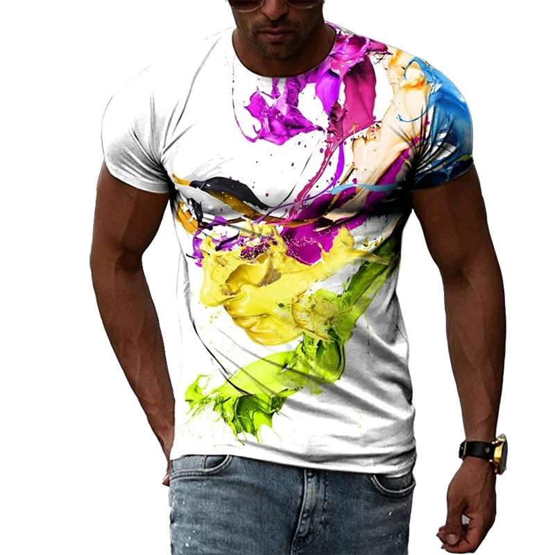 Summer Fashion Casual Men\'s T-shirt Personality Trend Hip-Hop Street Style Round Neck 3D Abstract Printing Short-Sleeved T-shirt