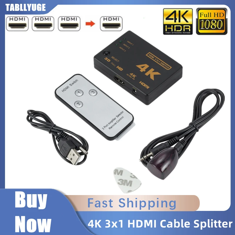 

4K 2K 3x1 HDMI Cable Splitter HD 1080P Video Switcher Adapter 3 Input 1 Output Port HDMI Hub For PS4 Xbox DVD HDTV PC Laptop TV