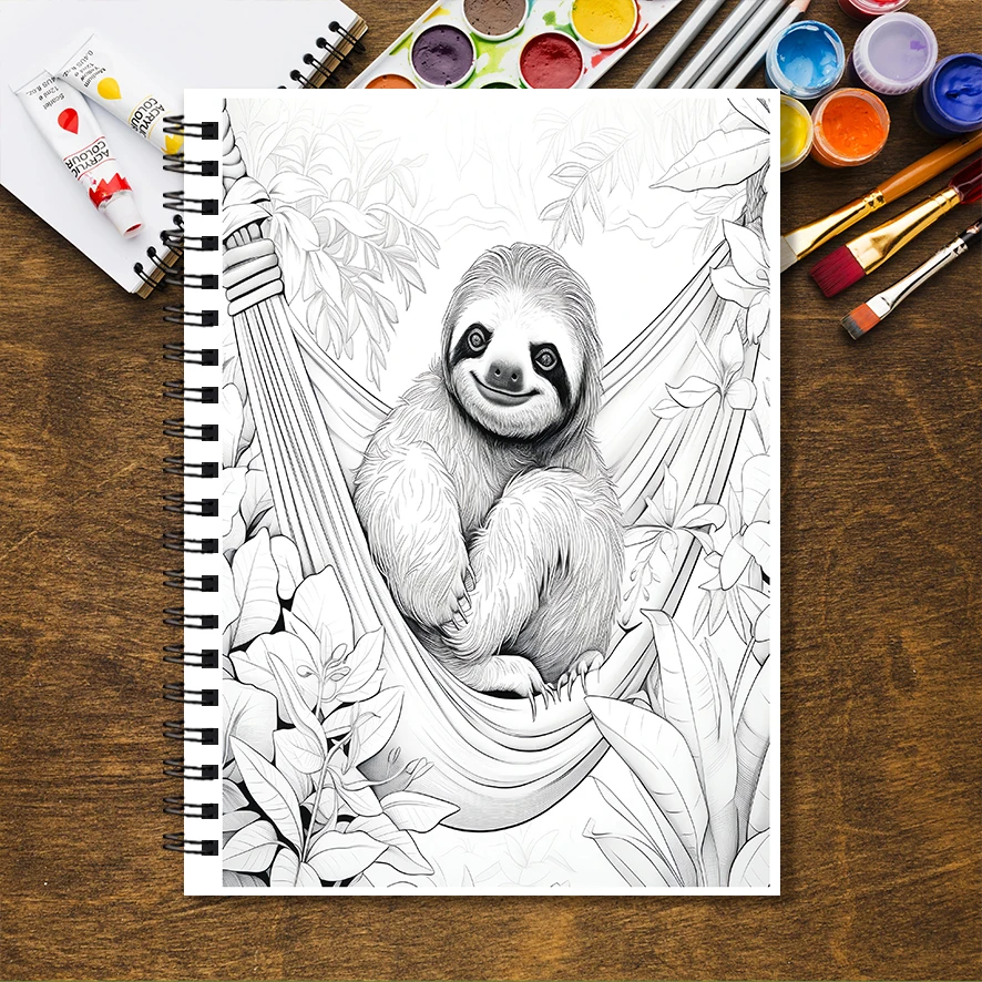 Adult Coloring Book - 8.3x 11.2 Inch 32 Pages Cute Sloth Coloring Book - Helps Reduce Stress and Ease Emotions