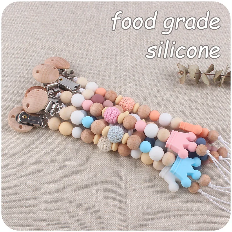 

Baby Soother Nipple Clip, Infant Dummy Holder Strap Pacifier Chain with Silicone Beads, BPA Free Teething Toy for Baby Chew