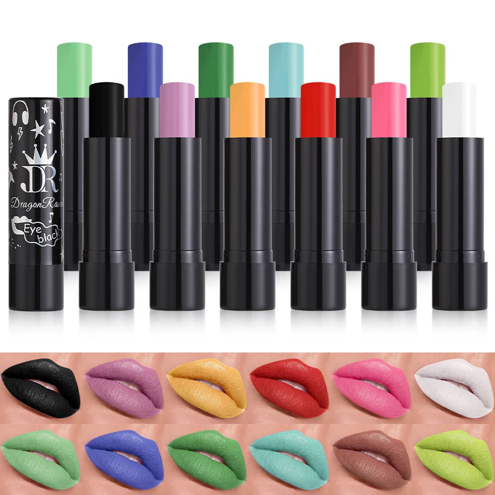 أحمر الشفاه غير لامع أحمر أحمر مقاوم للماء ، أحمر الشفاه المخملي ، ماكياج طويل الأمد ، مستحضرات التجميل هالوين ، الوردي ، الأسود ، الأرجواني ، 12 لونا #1