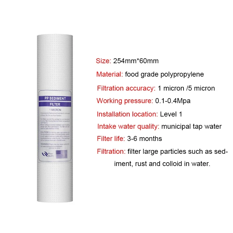 Household Water Purifier 10 inch PP Cotton Filter 100g 1/5 Micron Sediment Water Replacement Cartridge RO Reverse Osmosis System