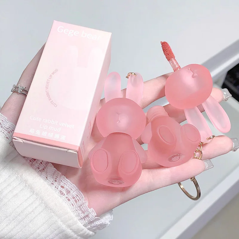 Rabbit Keychain Design Matte Lip Mud Lipstick Velvet Lip Glaze Sexy Red Lip Gloss Women Lasting Lip-Tint Cosmetics Make Up