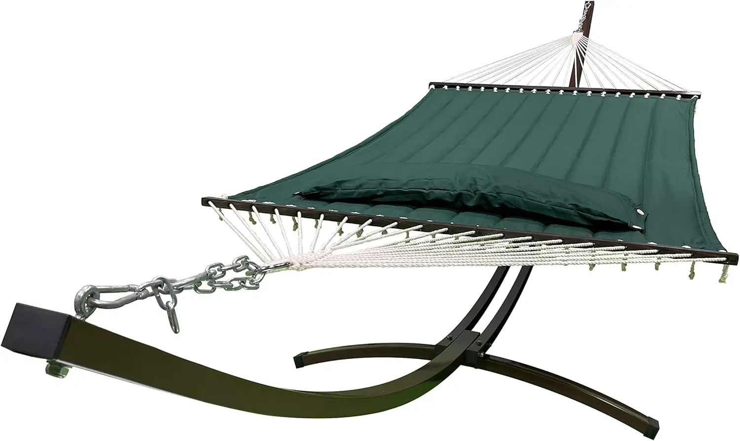 15 Ft. Indoor/Outdoor Heavy Duty Brown Steel Arc Hammock Stand & Premium Quilted Hammock Bed w/Pillow.(Elegant Green)