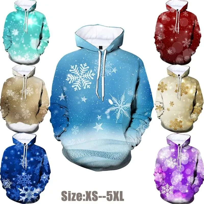 Winter Christmas Snowflake Pattern 3D Printing Hoodie Men And Women Casual Pullover Tops Sweatshirt Cool Trendy Unisex Hooded