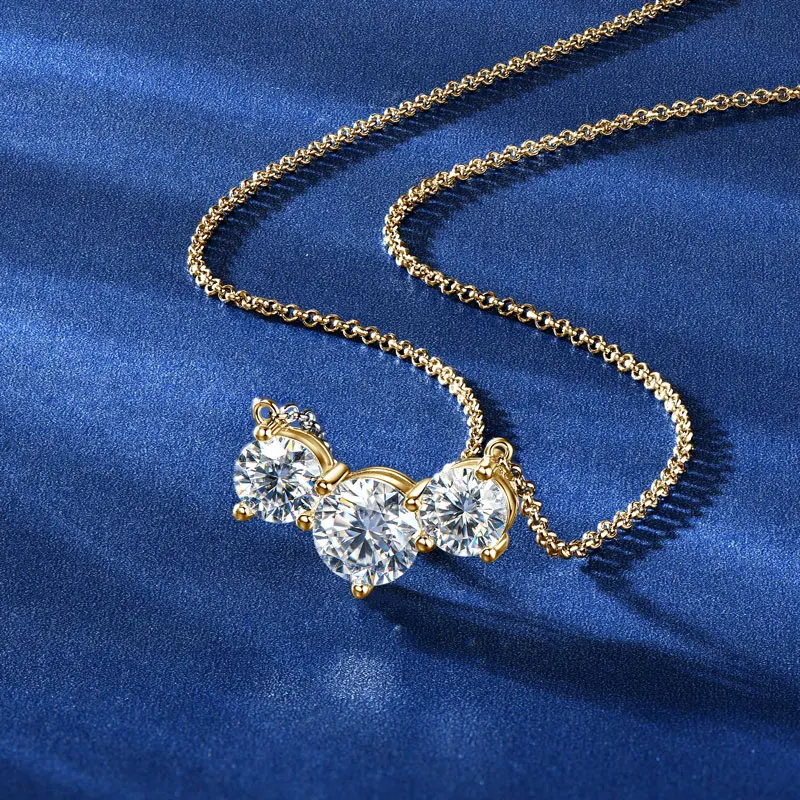 IOGOU Trendy 3CT D VVS1 Moissanite Three Stone Pendant Necklace for Women Certified Original Silver 925 Engagement Jewelry Gift