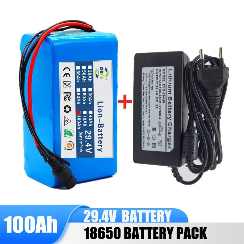 24V 7S3P 100Ah 29.4V Battery Pack 18650 Li-ion Battery with  Balance BMS for Electric Bike Scooter Electric Wheelchair +Charge