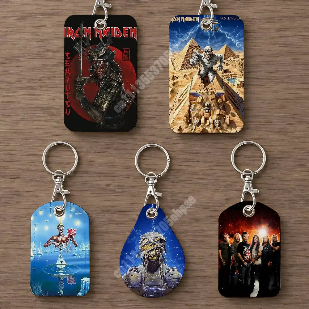 Eddie The Head Band I-Iron M-Maiden Leather Keychain Card Holder for Airtag & ID Cards Business Bag Charm