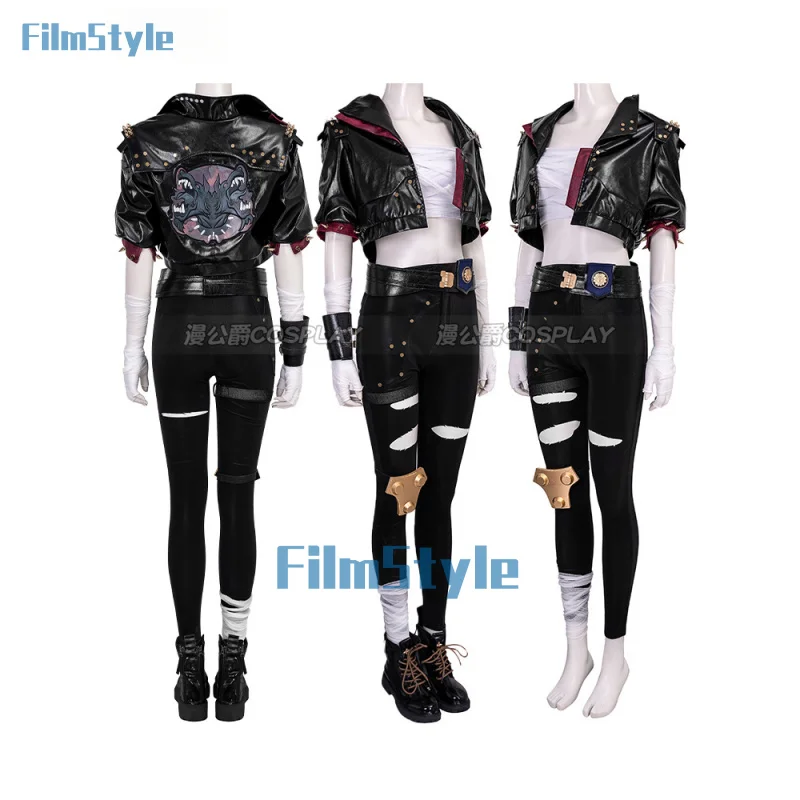 Anime Arcane Season 2 Vi Cosplay Costume Wig Game LOL The Piltover Enforcer Black Leather Coat Pants Comic Con Suit FilmStyle