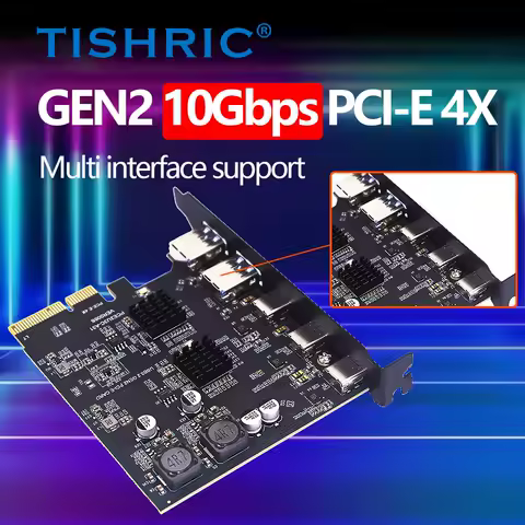 TISHRIC 10Gbps PCIE 2X 4X To 1-5 Port Type C USB 3.2 Adapter Expansion Card USB3.2 PCIE Controller For PCIE3.0 Express 4X To 16X