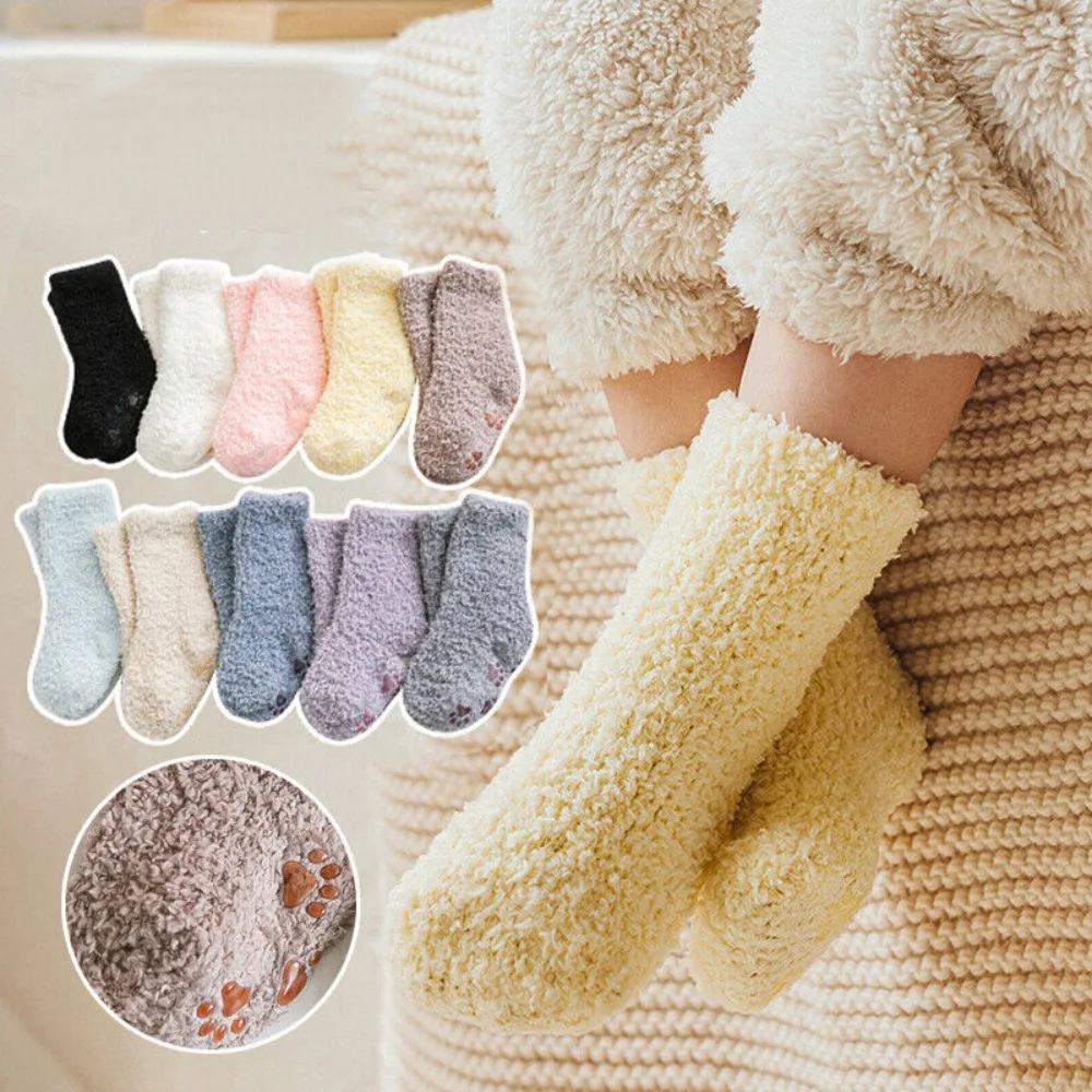 Comfortable Breathable Baby Socks Lovely Baby Boys Girls Plush Fluffy Socks Non-slip Kids Toddler Winter Warm Hosiery