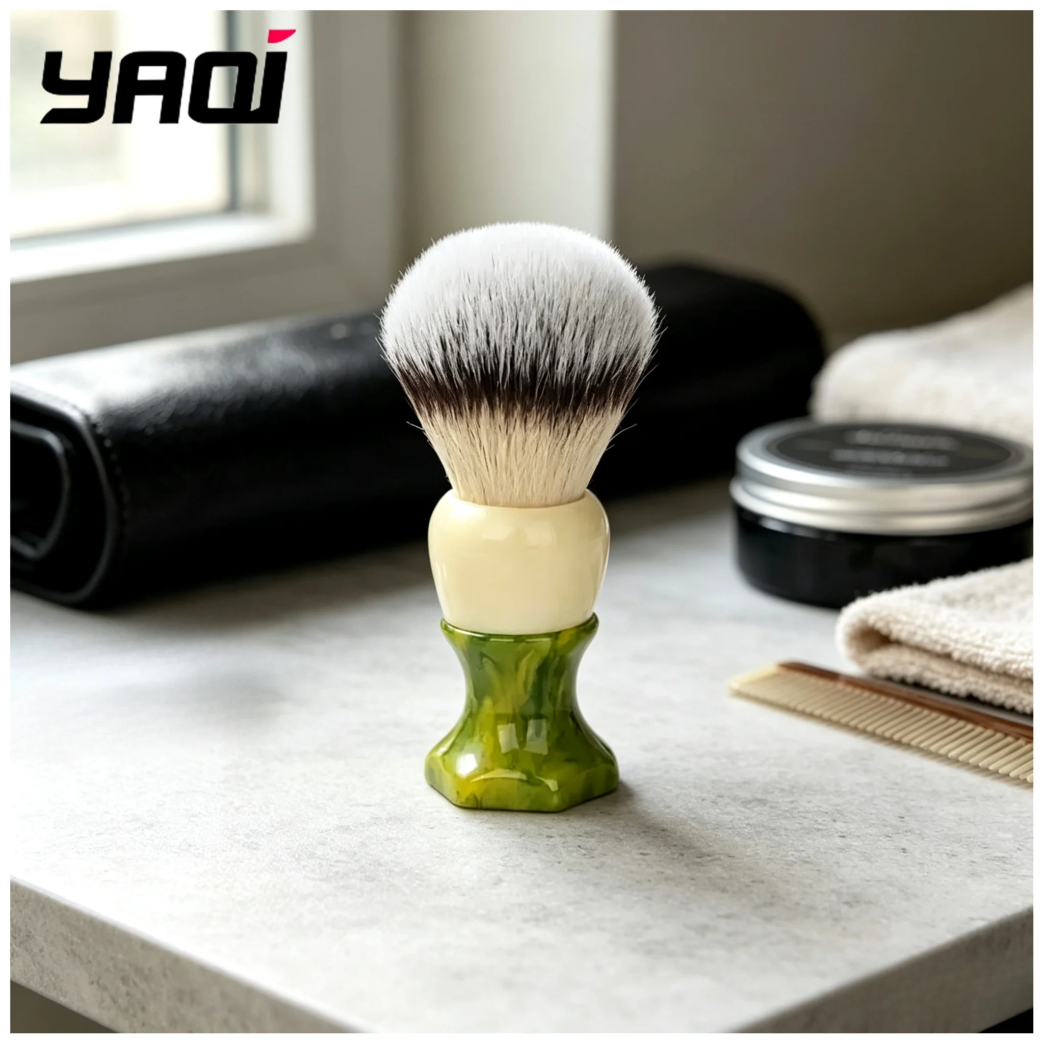 YAQI Mens Wet Shaving Brush 2026 Cat's Whisker Ever-hopeful Silver Synthetic Hair Shaving Brush