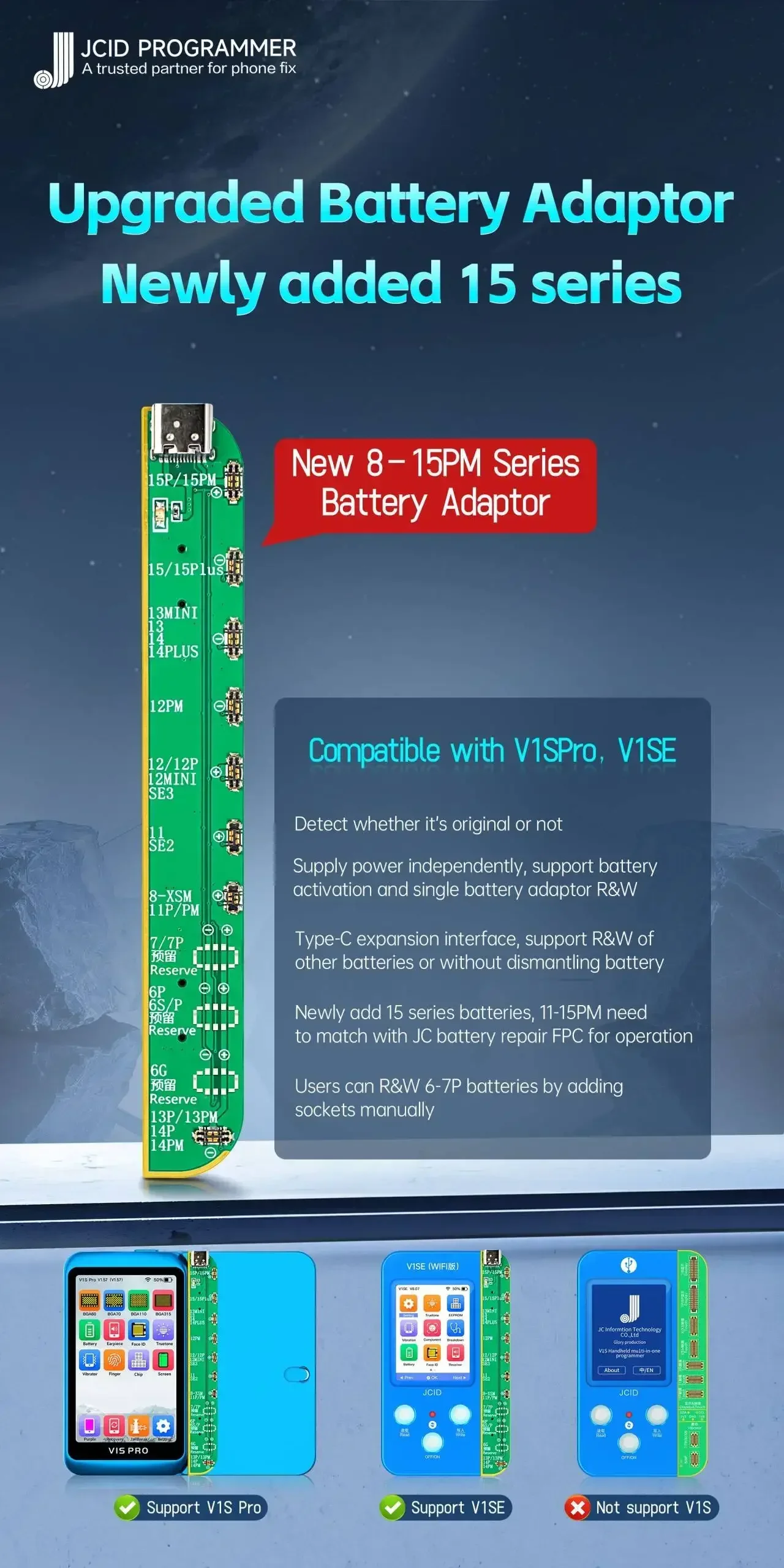 Cavo flessibile della scheda di riparazione della batteria JC V1SE per iphone 11 13 riparare i problemi di salute della batteria ricurlatura della segnalazione sulla salute della batteria