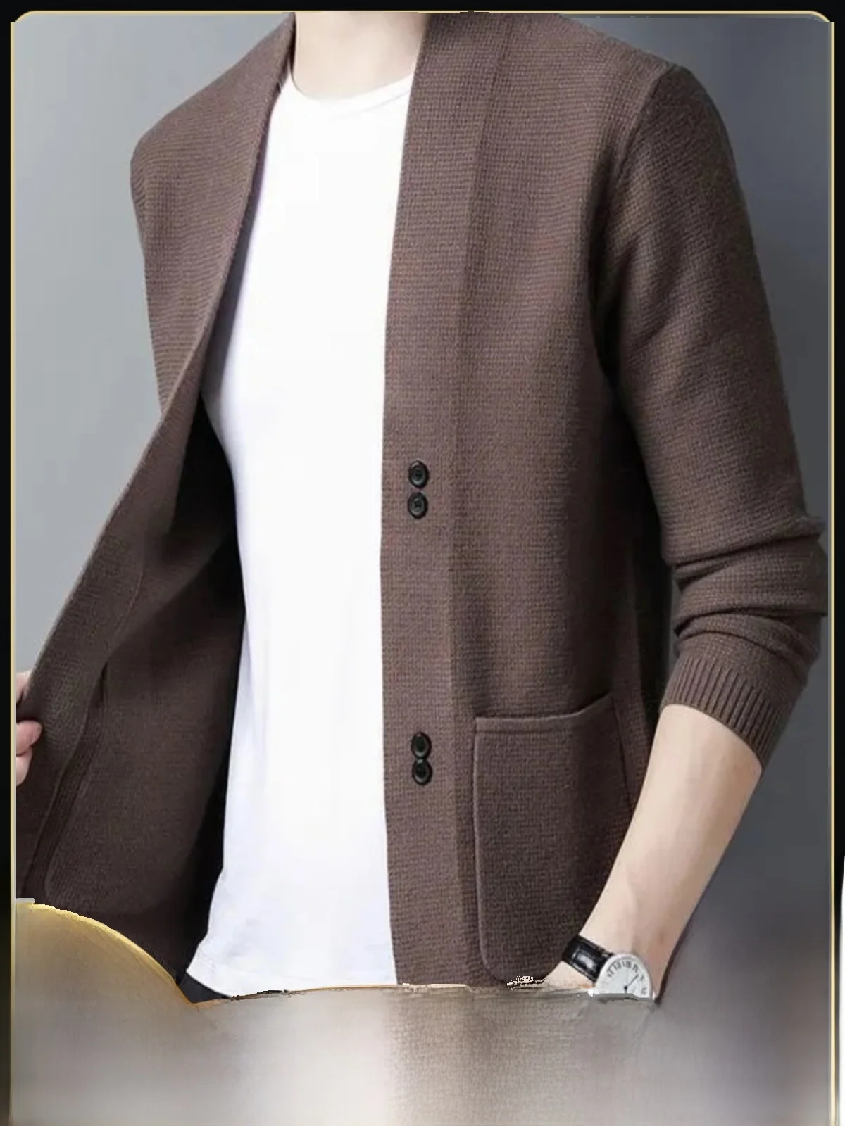 

Мужской вязаный кардиган Ele: модный осенний свитер с длинным рукавом, приталенный, однотонный, в городском стиле