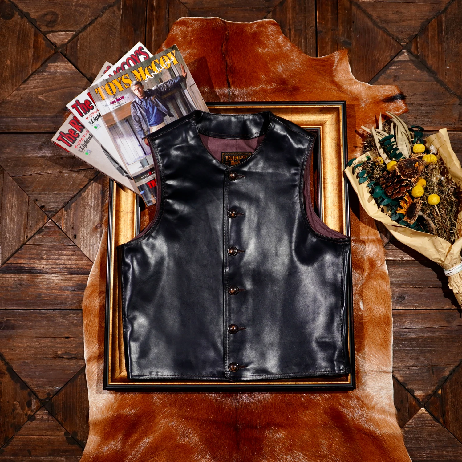

Retro American Sle Motorcycle Leather Vest round Ne Genuine Leather Tank Top Slim Fit Youth Trend Autumn Collection