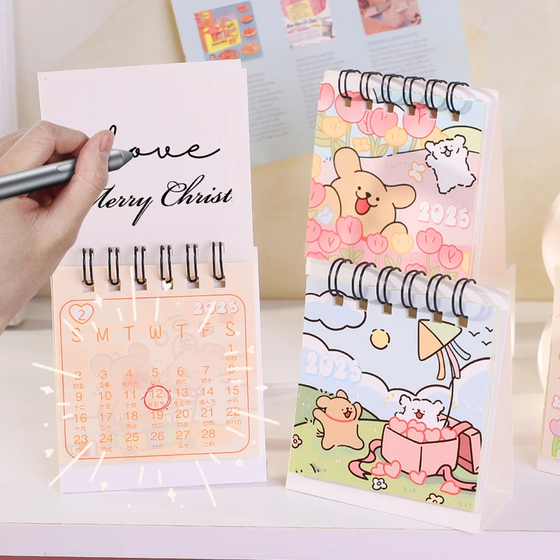 2025 Cute Cartoon Mini Desk Calendar Student to do List Calendar Planner Creative Desktop Decorative Ornaments Desk Calendar New