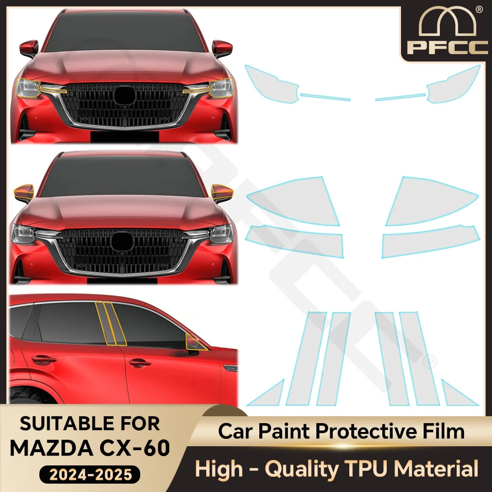 

For Mazda CX60 CX-60 2024-UP Headlight Rearview B C Pillars Pre-cut Paint Protection Film Clear TPU PPF Anti Scratch Sticker