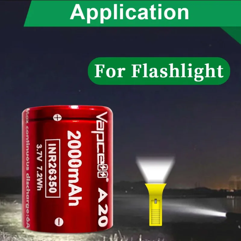 Vapcell-Batterie Lithium-ion Rechargeable, Capacité 26350 mAh, Snap2000 V, Cellule pour Lampe de Poche, VapeMod, Original, A20 INR 3.7